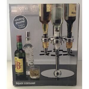 JC PENNEY HOME COLLECTION ROTATING SHOOTER LIQUOR CAROUSEL HOLDS 6 BOTTLES NOB